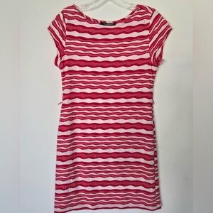 Sharagano Red White Striped Belted Dress Size 6 Short Sleeve